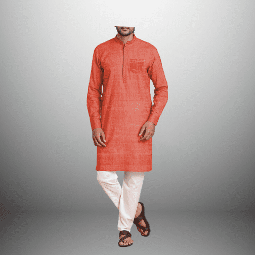 Khadi Blended Plain Kurta with Embroidered Placket-RMK020